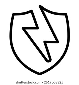 Lightning bolt on emblem line icon, electrician service concept. Vector graphics. Electrical safety shield, electricity sign on white background, style mobile or design