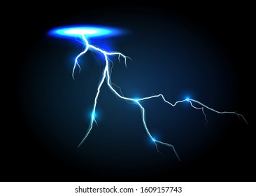 lightning bolt on transparent background. Thunder-storm and lightning. Magic and bright lighting effects. Vector Illustration