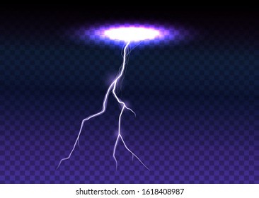 lightning bolt on transparent background. Magic and bright lighting effects. Vector Illustration