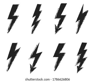 Lightning bolt outline icon flash collection. Electric power symbol logo set. Vector illustration image. Isolated on white background.	
