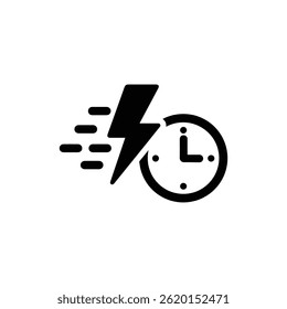 Lightning Bolt Over Clock Icon Black Filled Icon