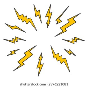 Lightning bolt pop art set background, retro lightning bold strike design elements, abstract thunder banner - stock vector