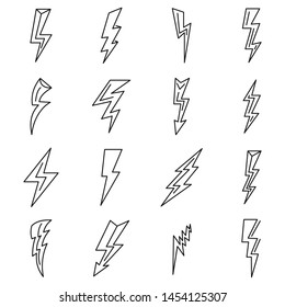 Lightning bolt power icons set. Outline set of lightning bolt power vector icons for web design isolated on white background