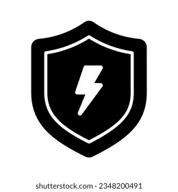 Lightning bolt with protection shield, amazing icon of safe energy, energy protection vector