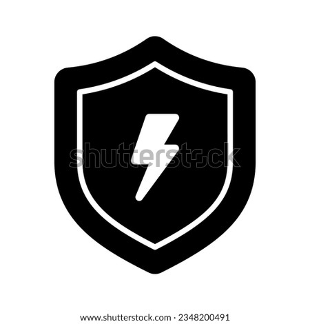 Lightning bolt with protection shield, amazing icon of safe energy, energy protection vector