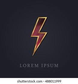 Lightning Bolt Red Ruby with Golden Frame Precious Jewellery Icon / Logo Design