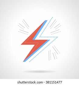 Lightning bolt red sign. Power symbol. Saving energy concept. Vector icon flat color style. Web design element for site, mobile and business.