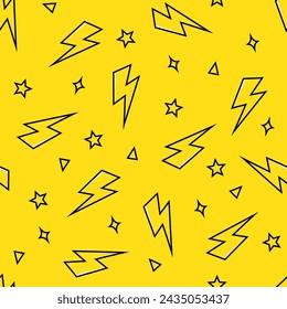 Lightning bolt seamless pattern. Thunder endless background.