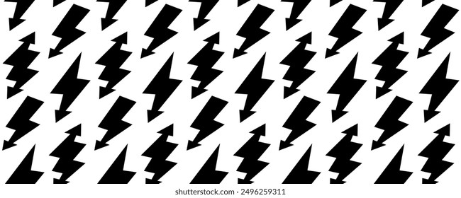 Lightning bolt seamless pattern. Thunder bolt repeating background. Flash thunderbolt ornament wallpaper. Strike arrow and energy power backdrop for poster, banner, graphic design, print. Vector