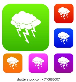 Lightning bolt set icon color in flat style isolated on white. Collection sings vector illustration