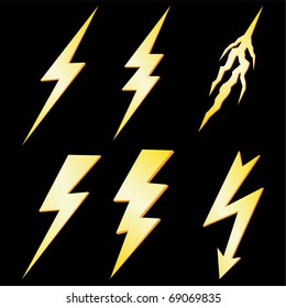 Lightning Bolt Set Isolated On Black VECTOR