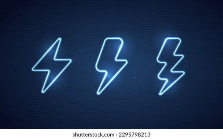 Lightning bolt set neon signs. high-voltage neon symbol, light banner design element modern trend, night bright advertising, bright sign. Vector design.