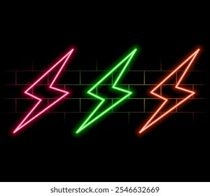 Símbolo de neón de alto voltaje, elemento de diseño de Anuncio ligero, tendencia moderna, publicidad brillante nocturna, signo brillante. Diseño de Vector.