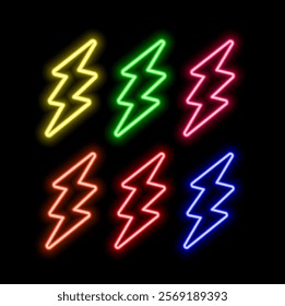 Lightning bolt set neon signs vector design template highvoltage neon symbol.