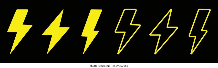 Lightning bolt set. Power icon. Energy icon. Thunderbolt symbol. Electrical sign.  Flash logo collection. Flash lightning bolt icons. Flash thunder power icons. Electric lightning bolt symbols.