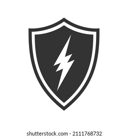 Lightning bolt and shield graphic icon. Power sign isolated on white background. Protect symbol. Vector illustration