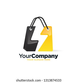 Lightning bolt, shopping bag logo template