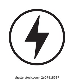 Lightning bolt sign in the circle. Electric power icon. Energy and thunder electricity symbol.