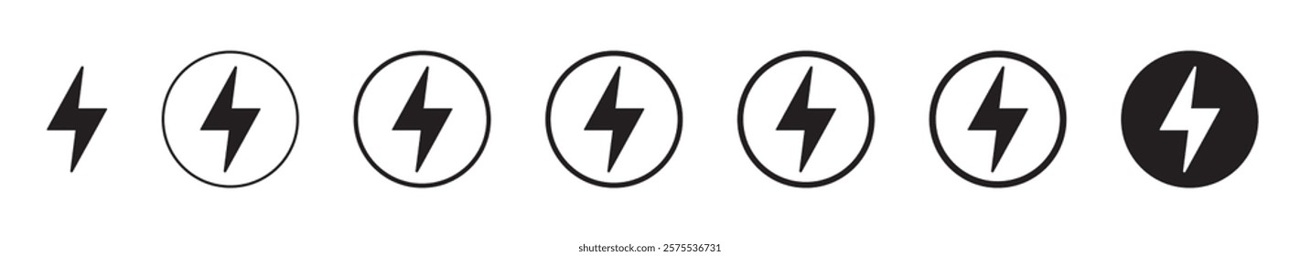 Lightning bolt sign in the circle icon. Lightning icon, electric power icon. Energy and thunder electricity symbol.