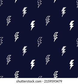 Lightning Bolt Signs Vector Seamless Pattern. Hand Drawn Doodle Thunderbolts. Black White Background.