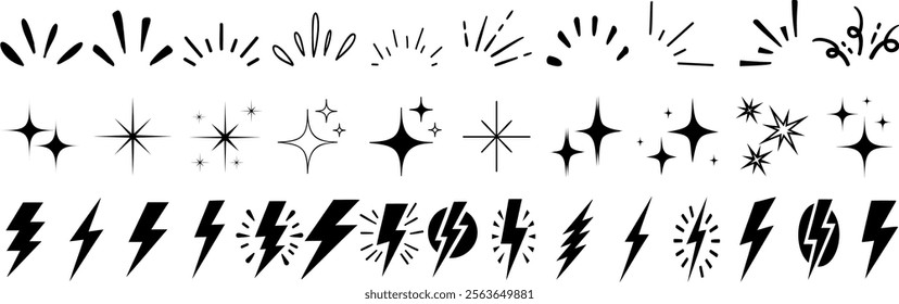 lightning bolt, sparkle, starbursts, and explosion symbols vector set. Perfect lightning bolts, sparkles, starbursts for comic design, stickers, icons, and graphic elements