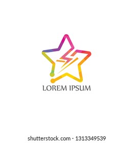 Lightning bolt  star logo concept. unique bolt logo idea with shape of star. 