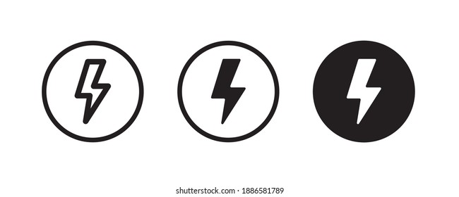 lightning bolt strike thunderbolt Electricity Thunder strike Electric Weather thunderstorm Energy Power fast speed icons vector sign, linear pictogram Symbol, Editable stroke and flat emblem