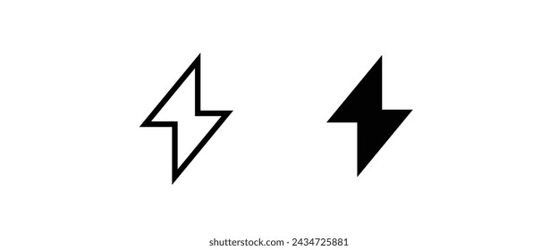 Lightning bolt strike thunderbolt Electricity Thunder strike Electric Weather thunderstorm Energy Power fast speed  line icons set, editable stroke isolated on white, linear vector outline 