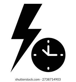 A lightning bolt striking a clock symbolizing the urgency of time. isolated on white background, Vector