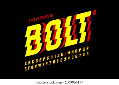 Lightning Bolt Style Font Design, Alphabet Letters And Numbers Vector Illustration