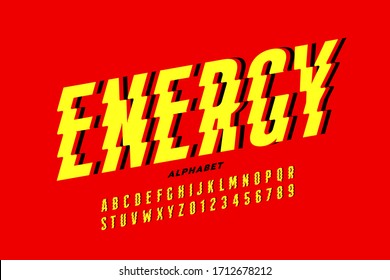 Lightning bolt style font design, alphabet letters and numbers vector illustration