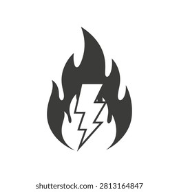 Lightning bolt symbol inside roaring fire flames with lightning electric abstract illustration combustion firestorm