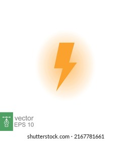 Lightning bolt thunder icon. Power energy battery concept. Glowing yellow on black background. Vector illustration isolated. EPS 10.