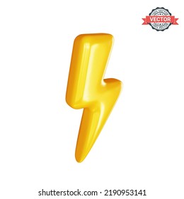 Lightning bolt or thunderbolt icon, realistic 3d vector illustration isolated on a white background