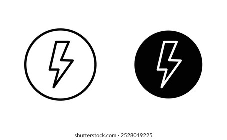 Lightning bolt vector icon set in black and white color.