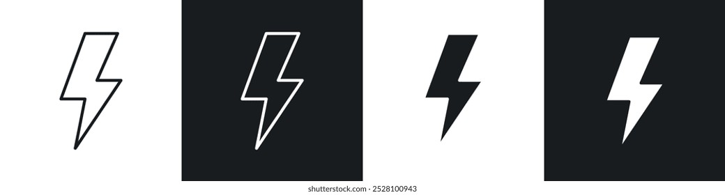 Lightning bolt vector icon set in black and white