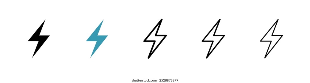 Lightning bolt vector icon set in black and blue colors.