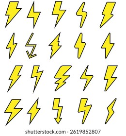 Lightning bolt Vector icon set. Thunderbolt illustration sign collection. Power symbol or logo.