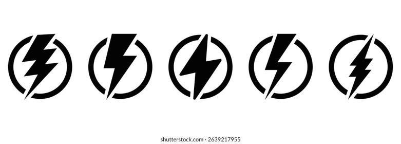 Lightning Bolt Vector Icon Set – Electric Power, Thunder Symbol, and Energy Flash Logo Design