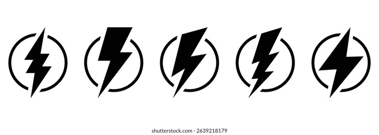 Lightning Bolt Vector Icon Set – Electric Power, Thunder Symbol, and Energy Flash Logo Design