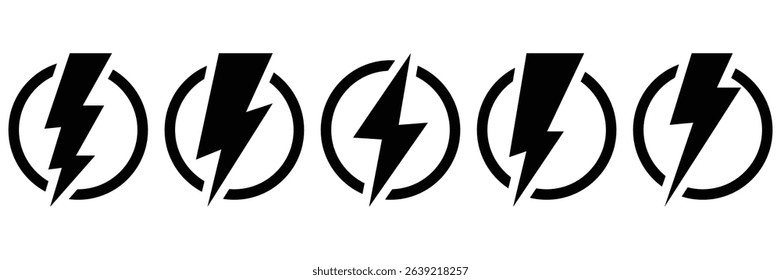 Lightning Bolt Vector Icon Set – Electric Power, Thunder Symbol, and Energy Flash Logo Design
