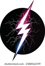 Lightning Bolt Vector Illustration with Electric Sparks on Black Background