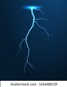 Ilustración vectorial de relámpago, ráfaga de electricidad, golpe de trueno, color azul clásico.