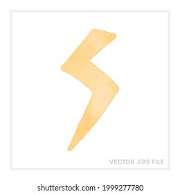 Lightning Bolt Vector Illustration. Watercolor Electricity Icon in Yellow.