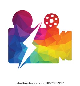 Lightning Bolt and Video Media logo template. Video camera vector. Player symbol.