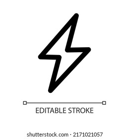 Lightning bolt white linear ui icon. Thunderbolt. Warning and caution sign. GUI, UX design. Outline isolated user interface element for app and web. Editable stroke. Arial font used