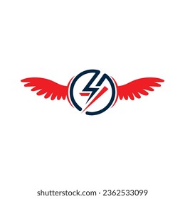 Lightning bolt with wings logo concept. lightning thunderbolt electricity logo design template