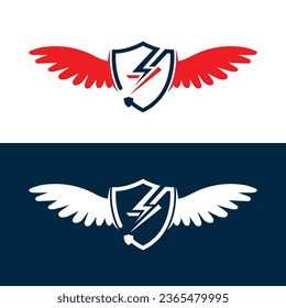 Lightning bolt with wings logo concept. lightning thunderbolt electricity logo design template