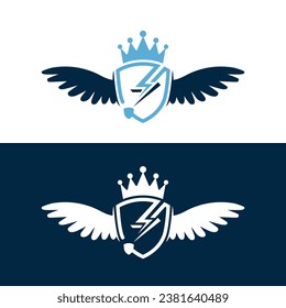 Lightning bolt with wings logo concept. lightning thunderbolt electricity logo design template