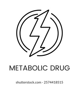 A lightning bolt within a circle icon in vector, representing energy or metabolism stimulation, with an editable stroke.